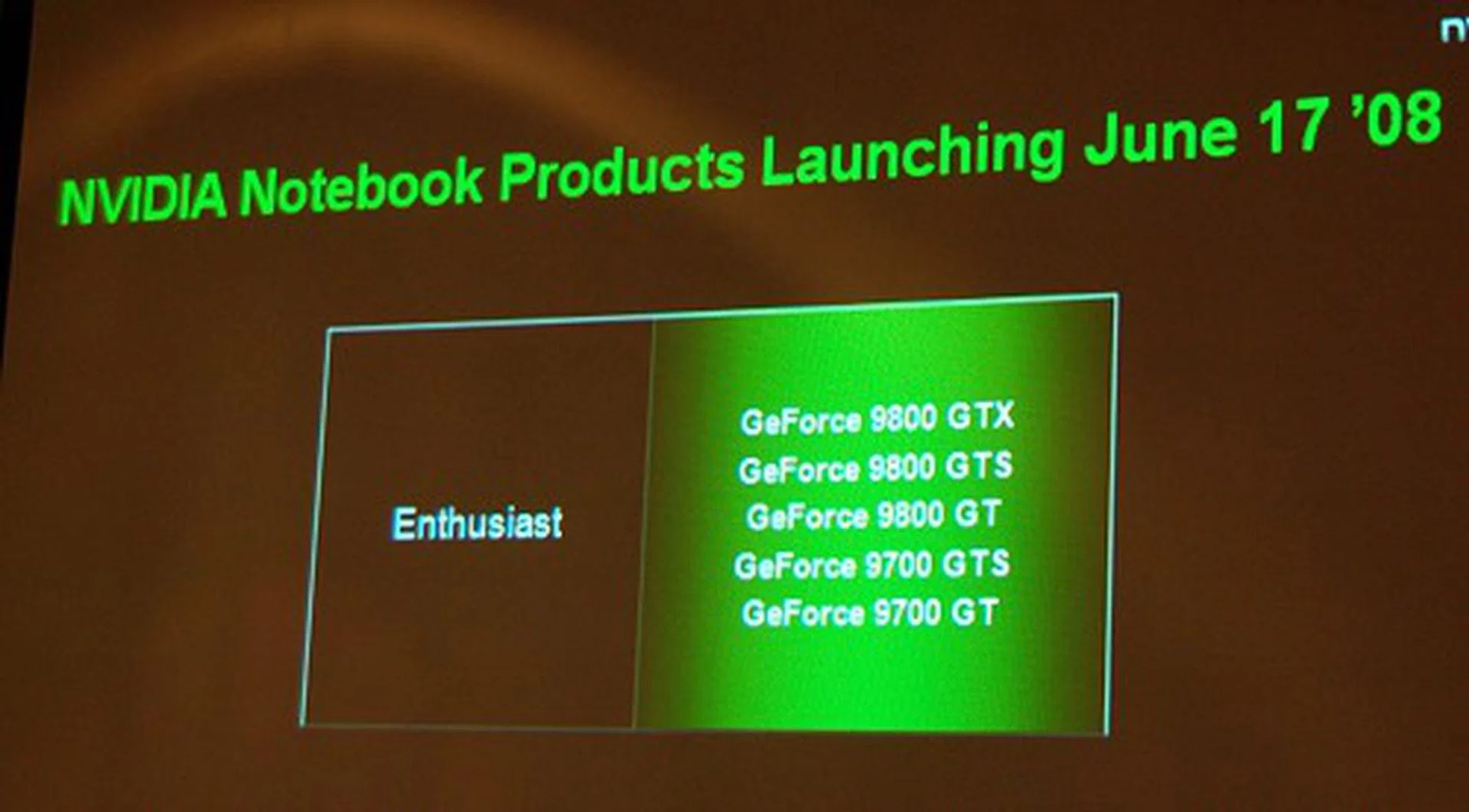 And coming up in two weeks, NVIDIA has the high-end GeForce 9M series too.
