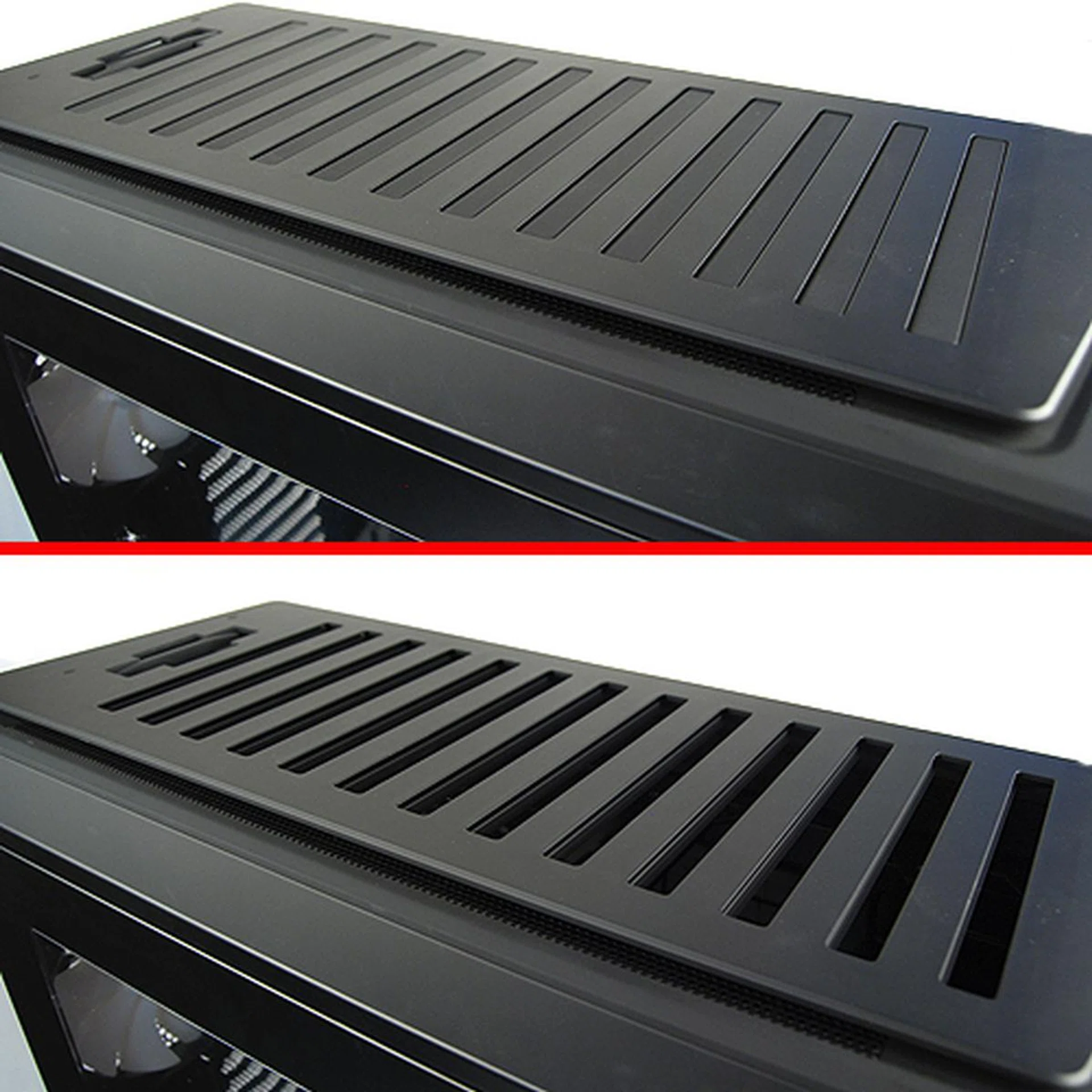 At the top panel of the case, the Switch 810 has a pretty cool trick - we can open and close the several top vents by means of a switch lever at the back. It kind of feels like operating sluice gates on a dam of sorts. Underneath, there’s a single 140mm fan with space for up another two more. We're not very sure when you might want to block the top vents, but if you ever have a need for it, Switch 810 has that factored in.