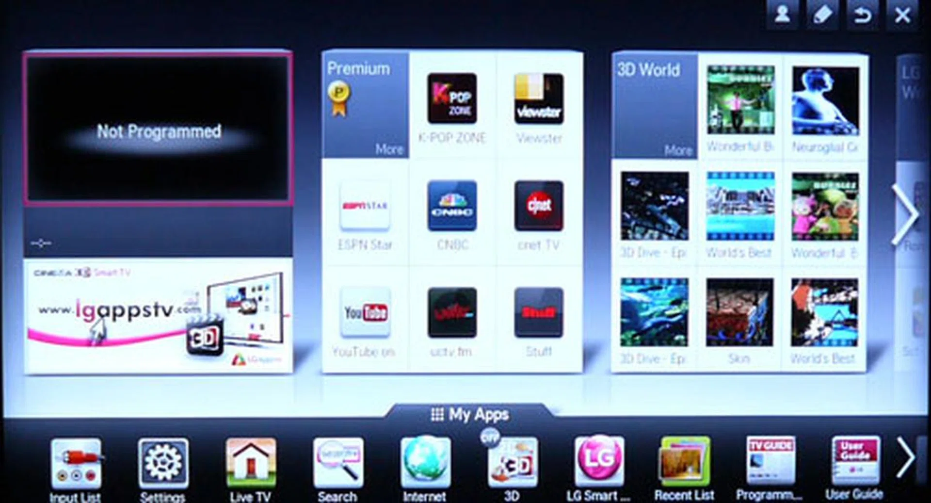 Home Dashboard 2.0 features a sleeker and more stylized high-resolution interface. The various "tiles" can also be customized depending on which user profile is used. Installed applications are listed on the My Apps bar below.