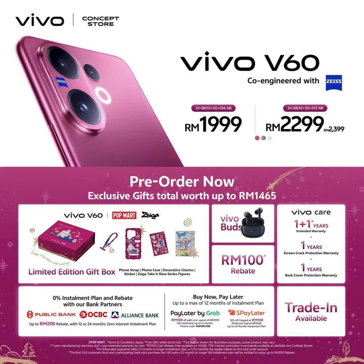 Vivo V60 pre-order bonus for Malaysia. 