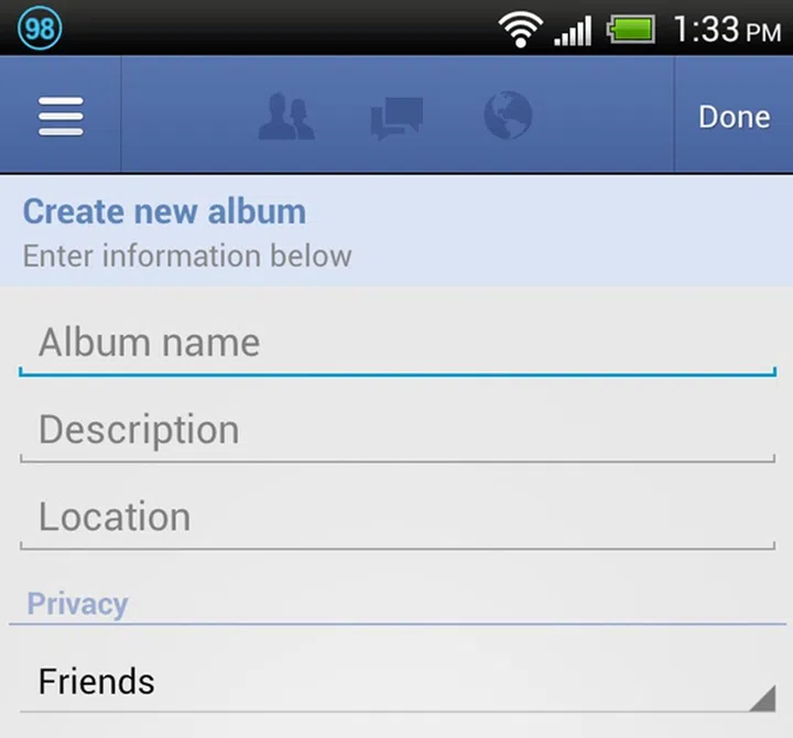 Create new Facebook albums on the go!