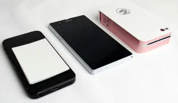 Pictured here (from left to right) is the iPhone 5, Sony Xperia Z and the LG Pocket Photo. The Zink paper is also placed on top of the iPhone to give you a reference on how large your prints will be.  