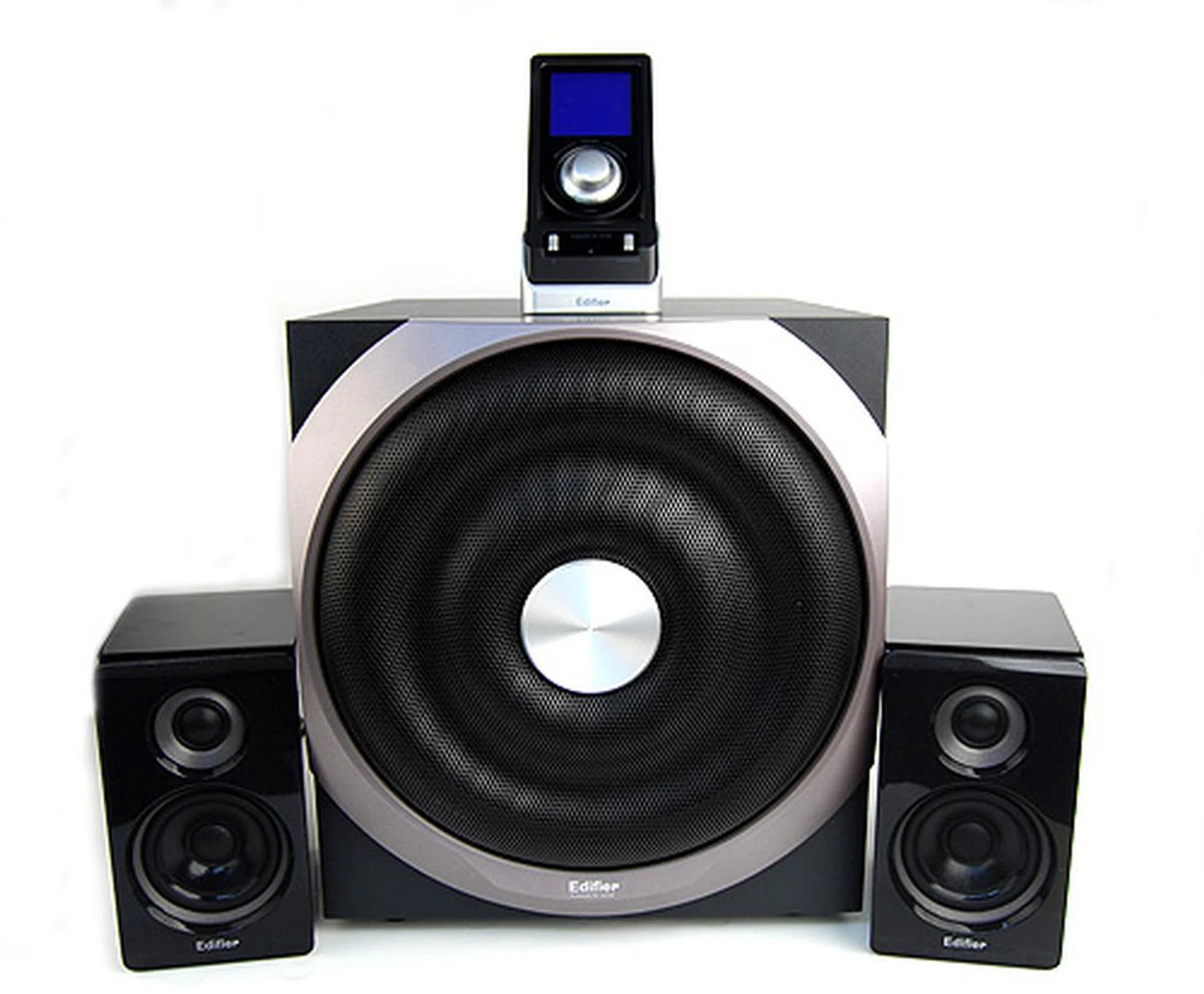 The Edifier system looks traditional, but check out the size of that subwoofer unit! Inside lurks a giant 10-inch woofer.