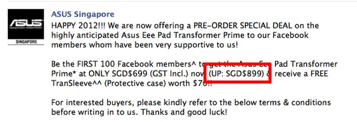 Unfortunately, the pre-order special deal is no longer available, so it's back to the usual price of S$899 (Source: ASUS Singapore Facebook page)