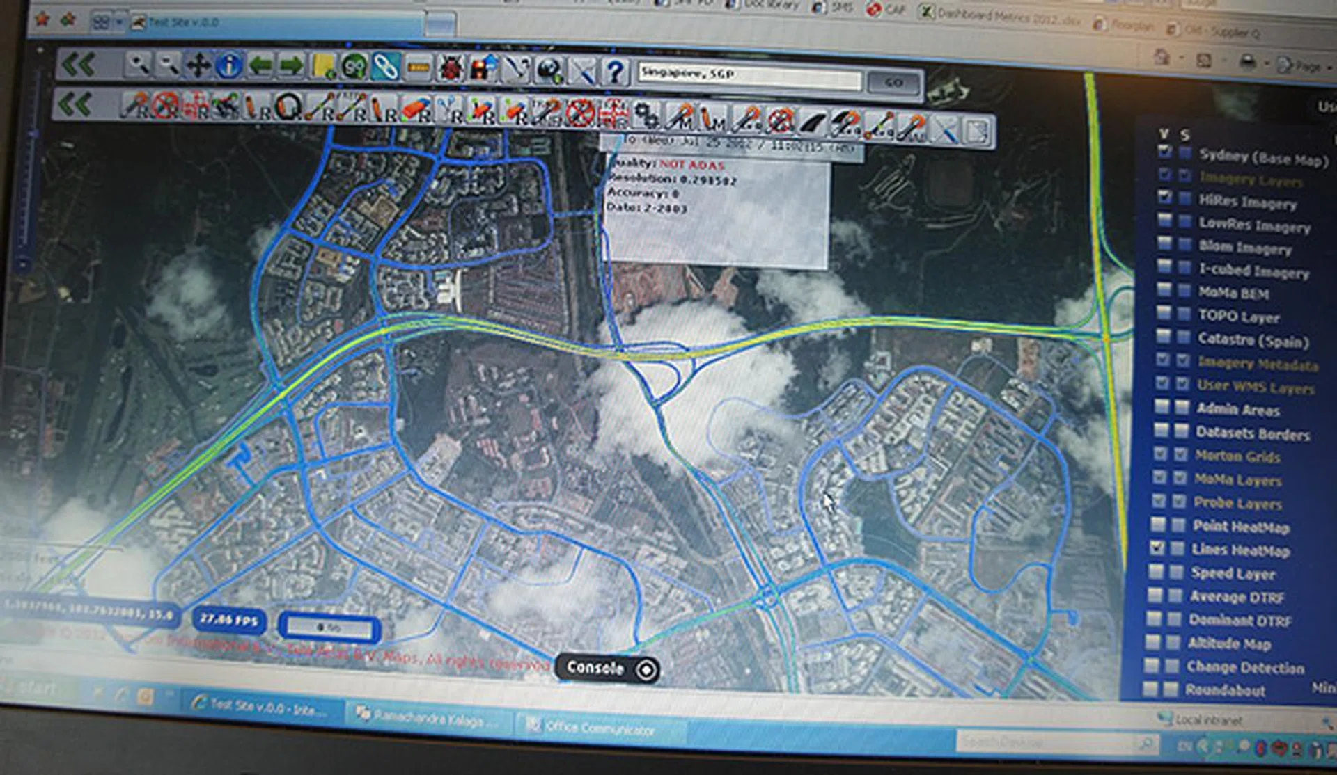 With Cartopia, one can even see what is known internally as "probes". Probes are logged trips made by TomTom users. They contain important information such as direction, speed and time taken. Looking at Singapore, we can see that there's already a fair amount of TomTom users who are contributing to TomTom's ever-growing traffic database.