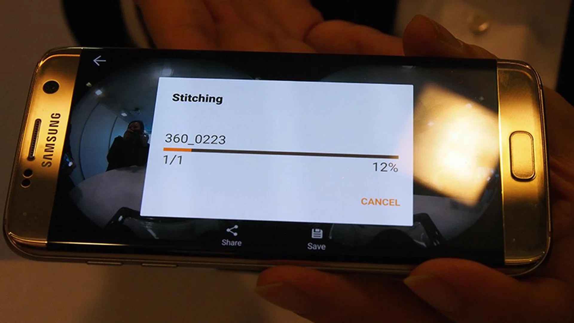 The paired smartphone is capable of stitching the VR footage through the app. You don't need to stitch your VR content with a desktop or any special editing program if you use Gear 360 with a Samsung smartphone.