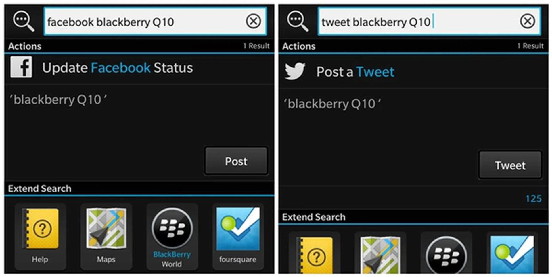 You can post a status update or tweet by simply typing "facebook" or "tweet".