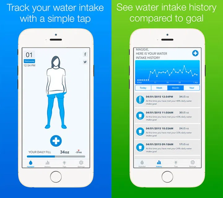 Instead of sugared drinks, I now drink (mostly) water. WaterMinder has an iOS app that can help you track your water intake; you can also create custom reminders. (Image source: Apple App Store.)