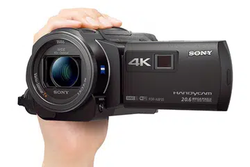 The Sony Handycam FDR-AXP35 shoots 4K and has a built-in projector. (Image source: Sony.)