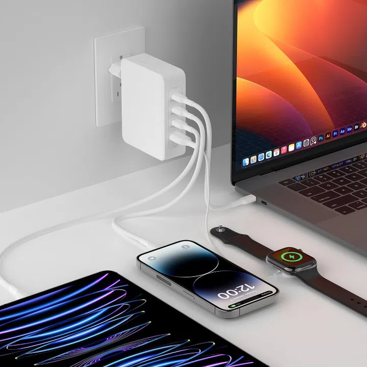 The Belkin BoostCharge Pro 140W 4-port GaN wall charger.