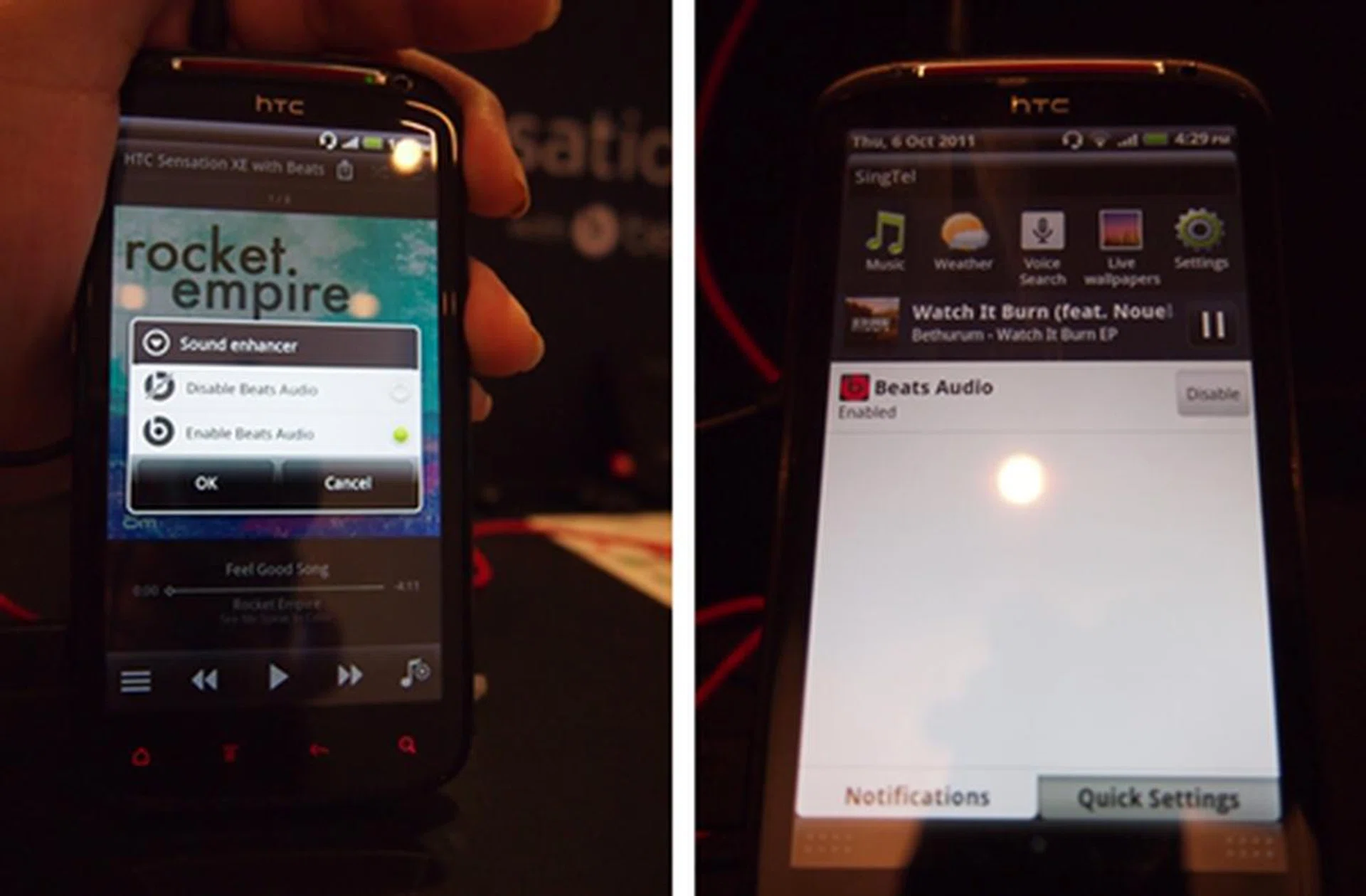 You can either select to enable or disable the Beats Audio profile from the Sound enhancer tab after launching the HTC Music app. Alternatively, an easier way would be accessing the option from the notifications tab.