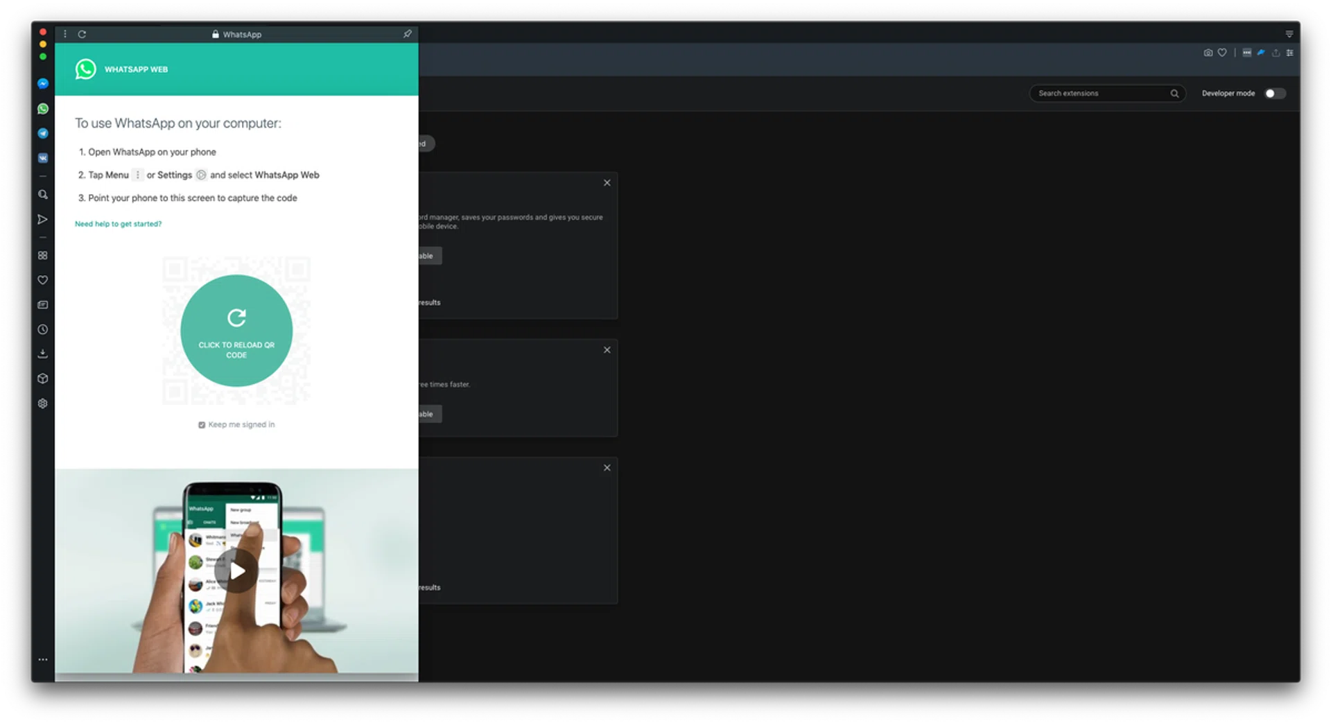 The sidebar gives quick access to popular instant messaging services.