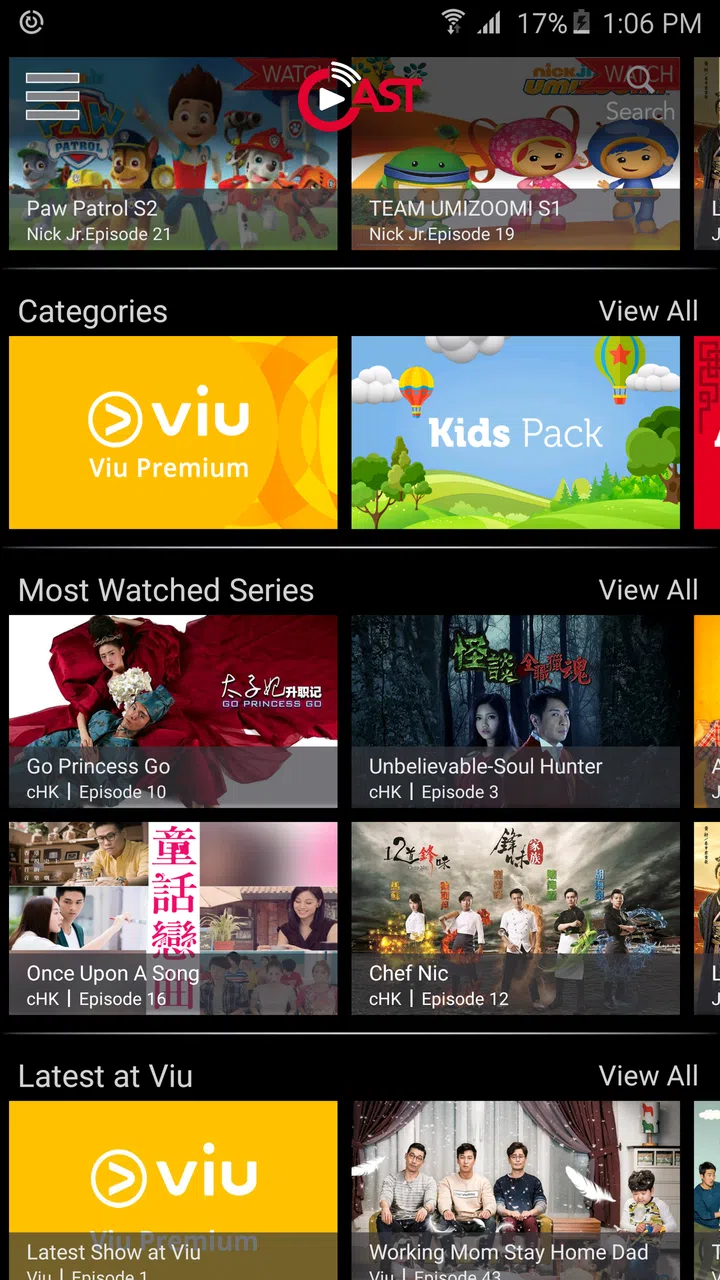Cast's home screen.