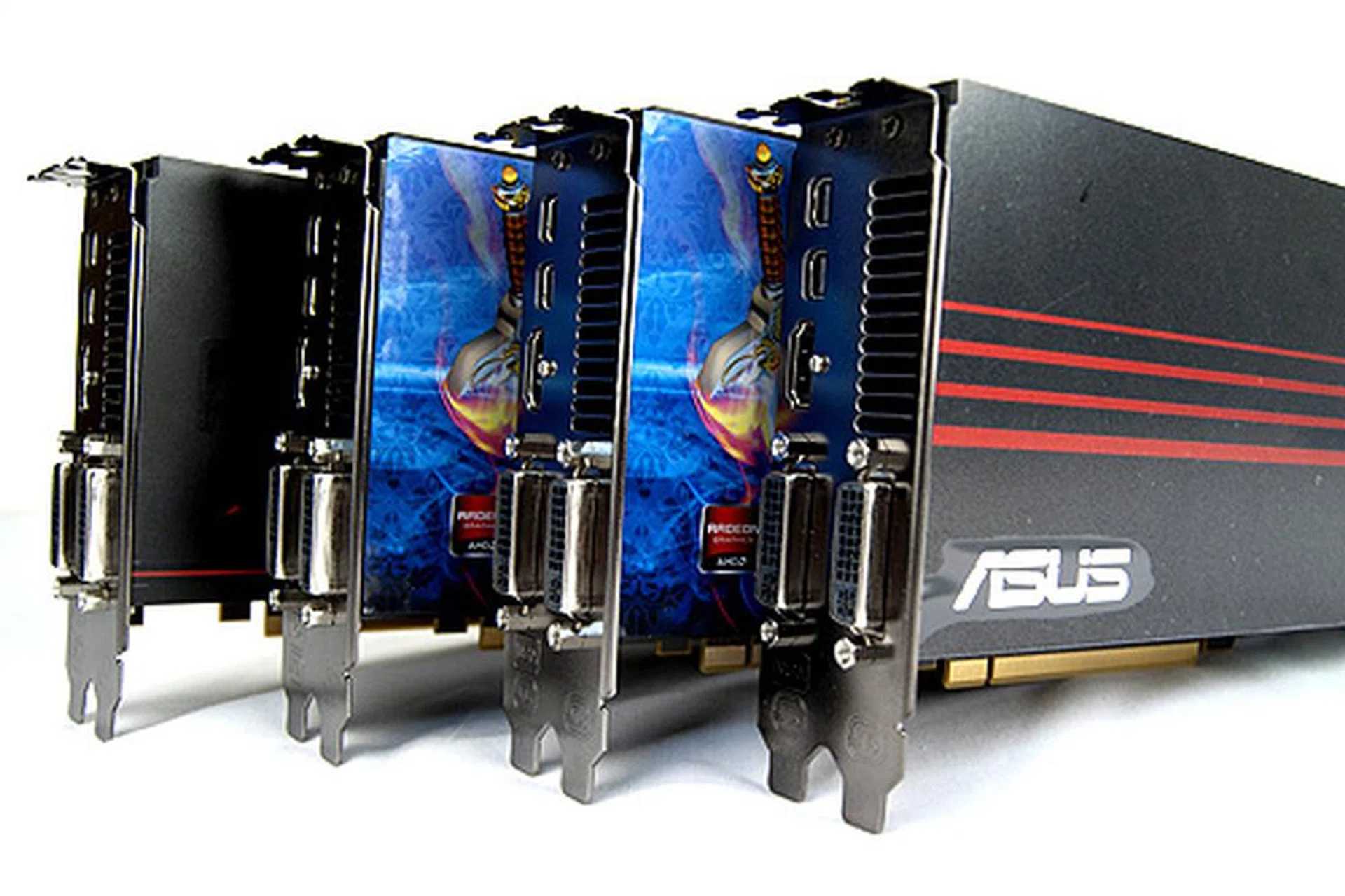 Combined, these four cards (a pair of 6970 and a pair of 6950), we have on test a total of 5888 cores and close to 10 teraFLOPS of pure computing power. Well, we wish we could run them all in a four-way CrossFireX configuration, but we'll just have to make do with pairs for now.