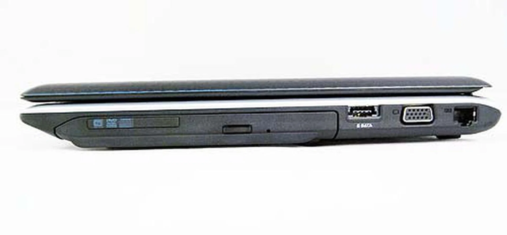 On the right side lies the optical drive, the eSATA port, the VGA output and the LAN jack.