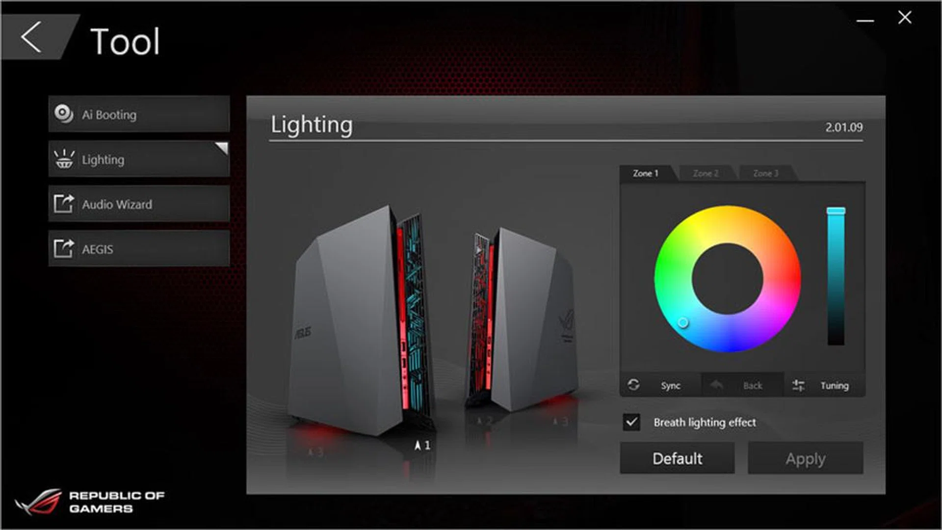 The lighting on the Mayan-inspired front mesh panel are divided into two discrete lighting zones that can be customized independent of each other. 