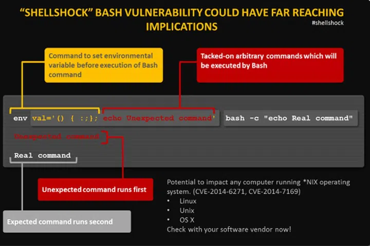 Illustration of how an unexpected command could be run to exploit the ShellShock vulnerability.