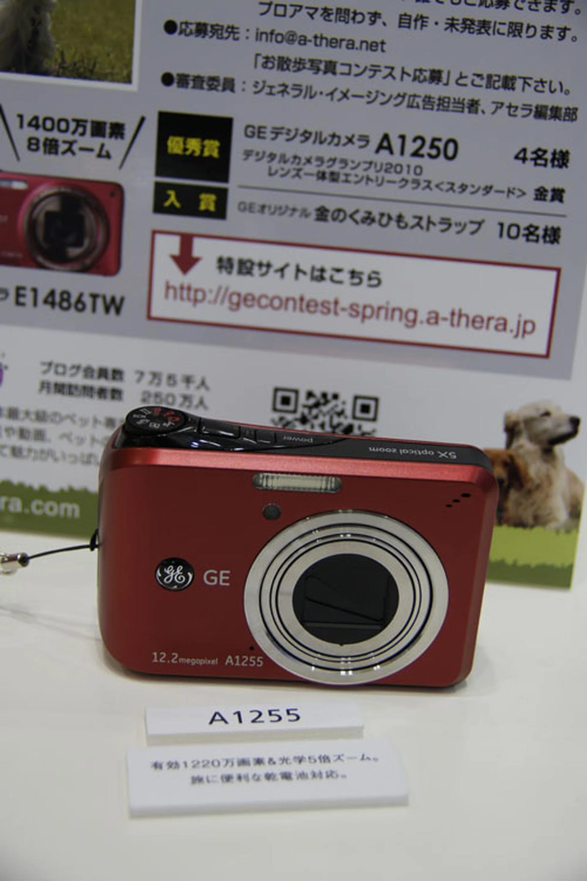 Call us naive, but we hadn't seen a GE (General Electric) camera before CP+. Shown here is one of their cute little mini compacts.