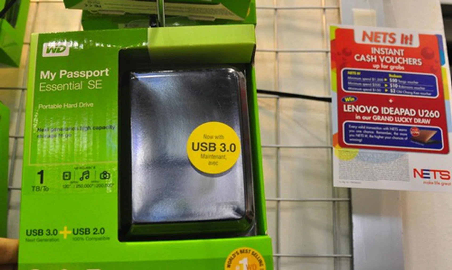 My Passport Essential SE comes with both USB 3.0 and 2.0 connectivity and a 3-year warranty. 750GB at $99.90, 1TB at $149.90.