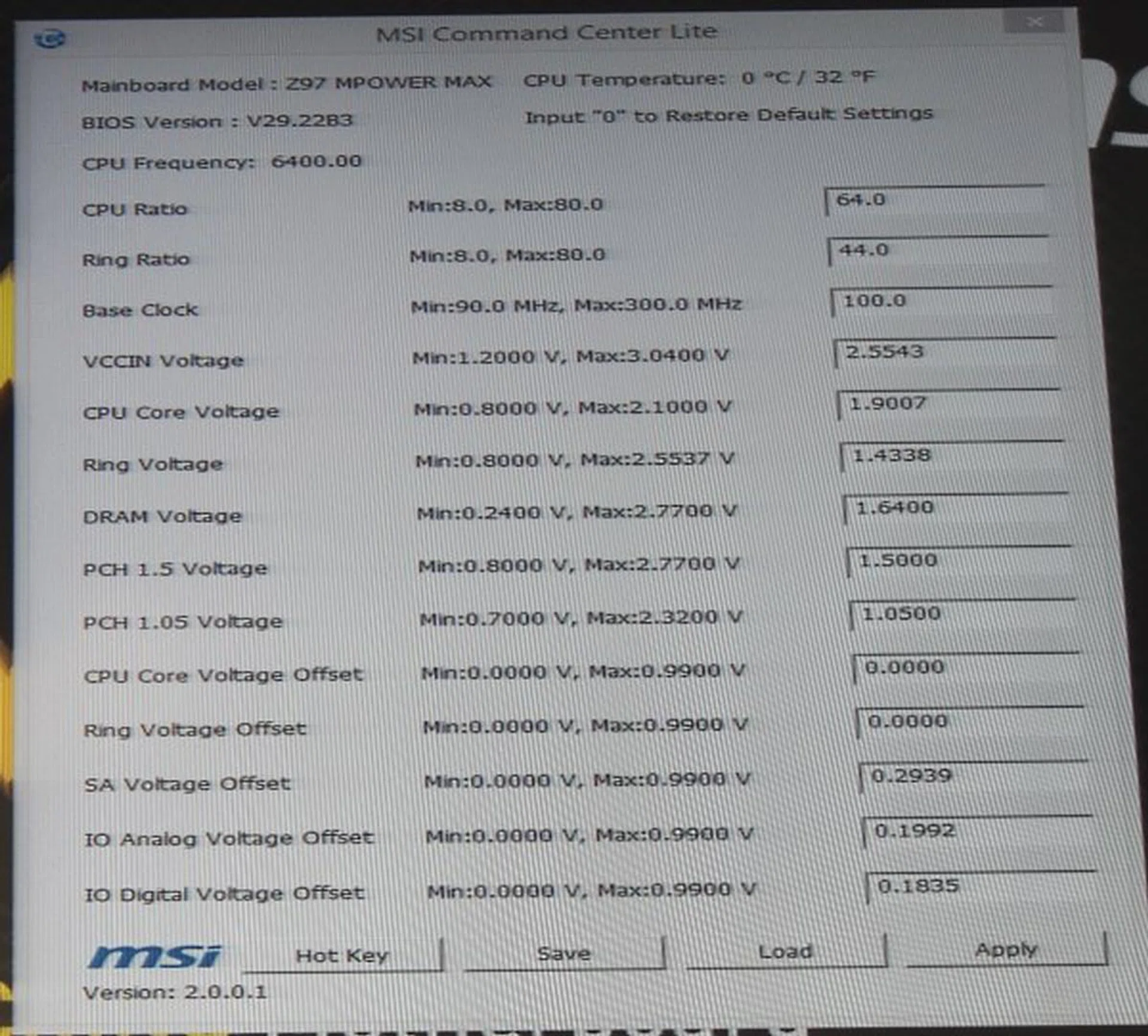 Standard MSI Command Center Lite software was used to overclock. You could do it to...if you had some LN2 handy in the shed.