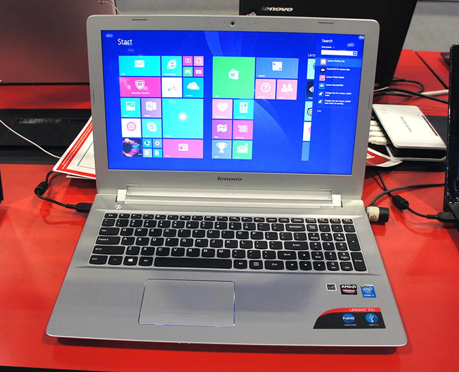 The Lenovo Z51 has a 14-inch Full-HD 1080p display and is powered by Intel's new Core i7-5500U (2.4GHz, 4MB L3 cache) processor. It comes with 8GB of RAM, a 1TB HDD and features AMD's new Radeon R9 M375 discrete mobile GPU. It is priced at $1399.