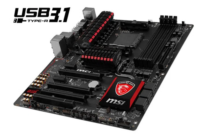 The MSI AMD 990FXA Gaming motherboard is the first AMD motherboard to support both USB 3.1 and the NVMe storage protocol. (Image Source: MSI)