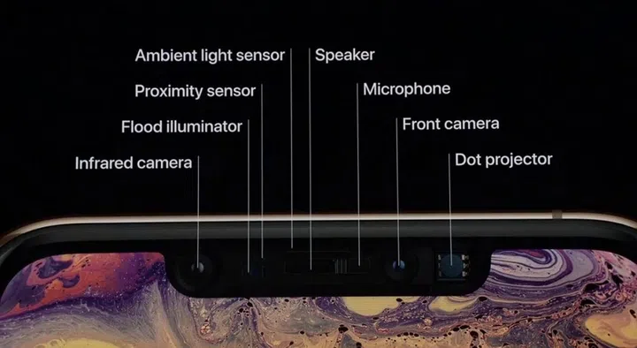 The notch houses these components at the top of the display of the iPhone X/XR/XS/XS Max.