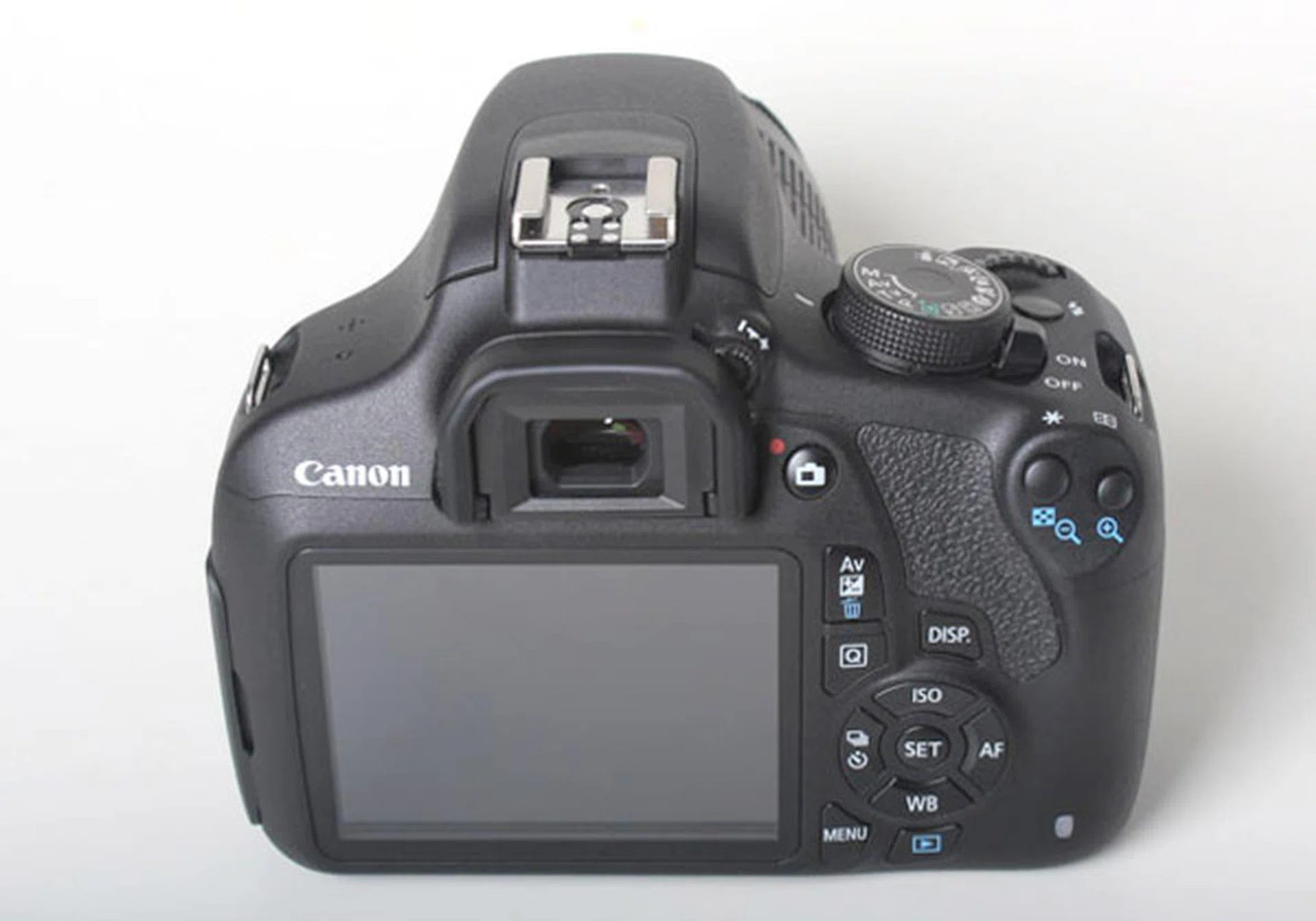 The rear of the EOS 1200D is kept relatively clean, with just buttons for the essentials.