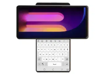 A render of how the LG's dual-screen phone with a swivelling display would look like. <br>Image source: ETNews