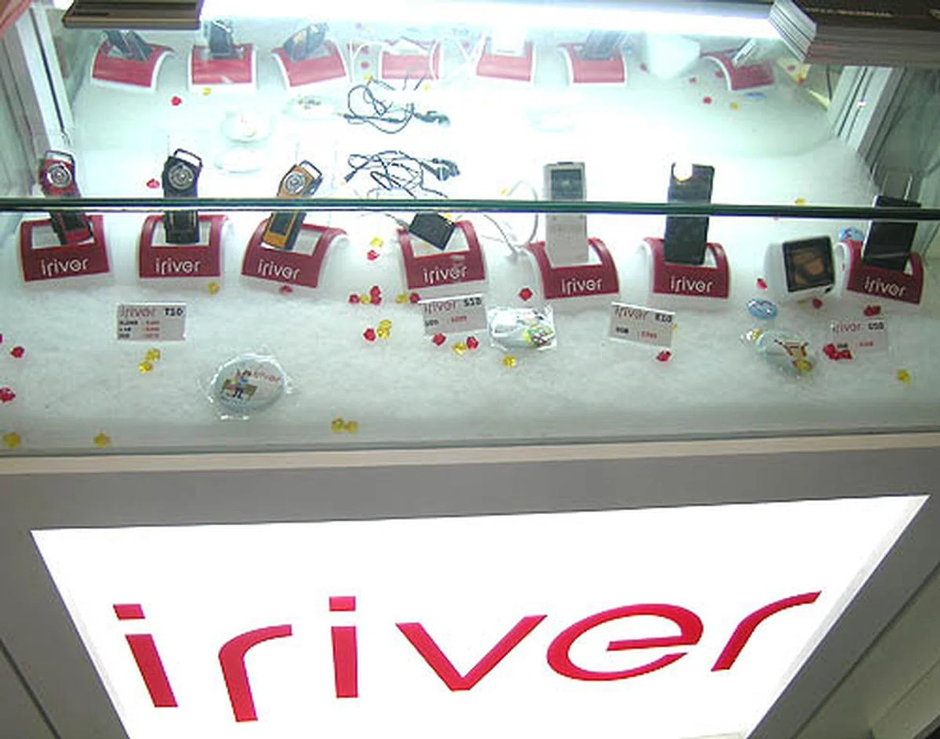 The whole range of Iriver MP3 players on display. The Korean brand has built up a strong following due to its superb sound reproduction. 