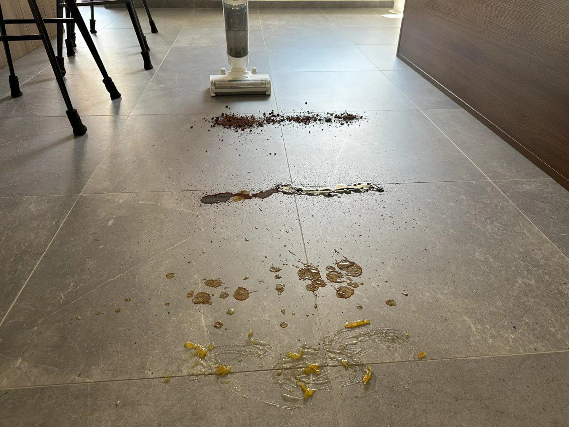 Coffee grounds on top, then some soy sauce, a splatter of hot sauce, and finish with a good smearing of citron honey paste. 