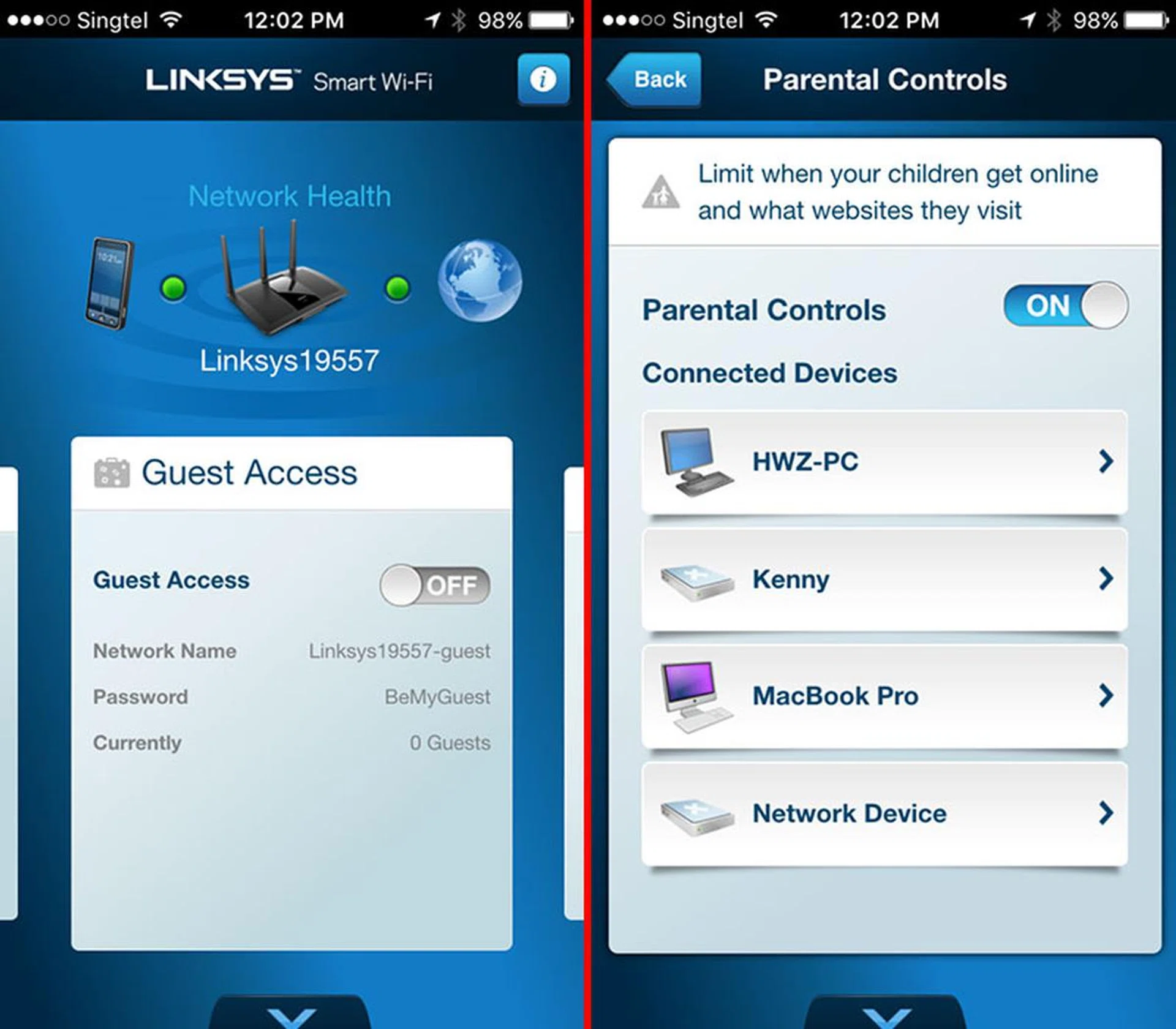 The Linksys Smart Wi-Fi app lets you manage and control your router remotely from anywhere in the world on your smartphone.