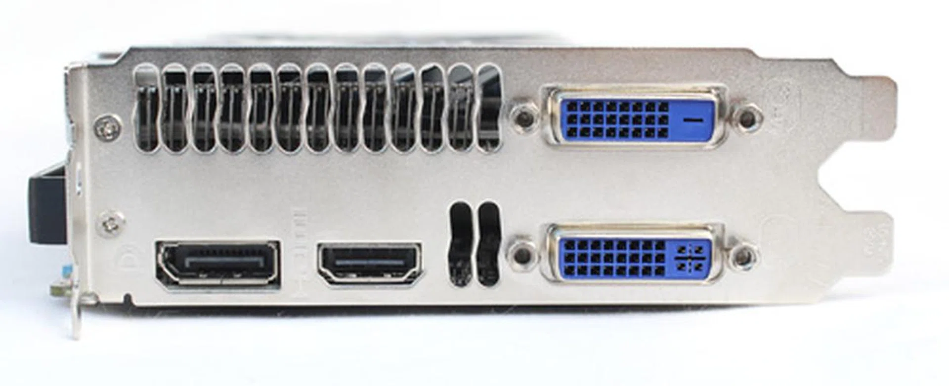 Port layout is the same as the reference card with one DVI-I port, one DVI-D port, one HDMI port, and one DisplayPort port. Like the reference card, it uses one 6-pin Molex PCIe power connector.