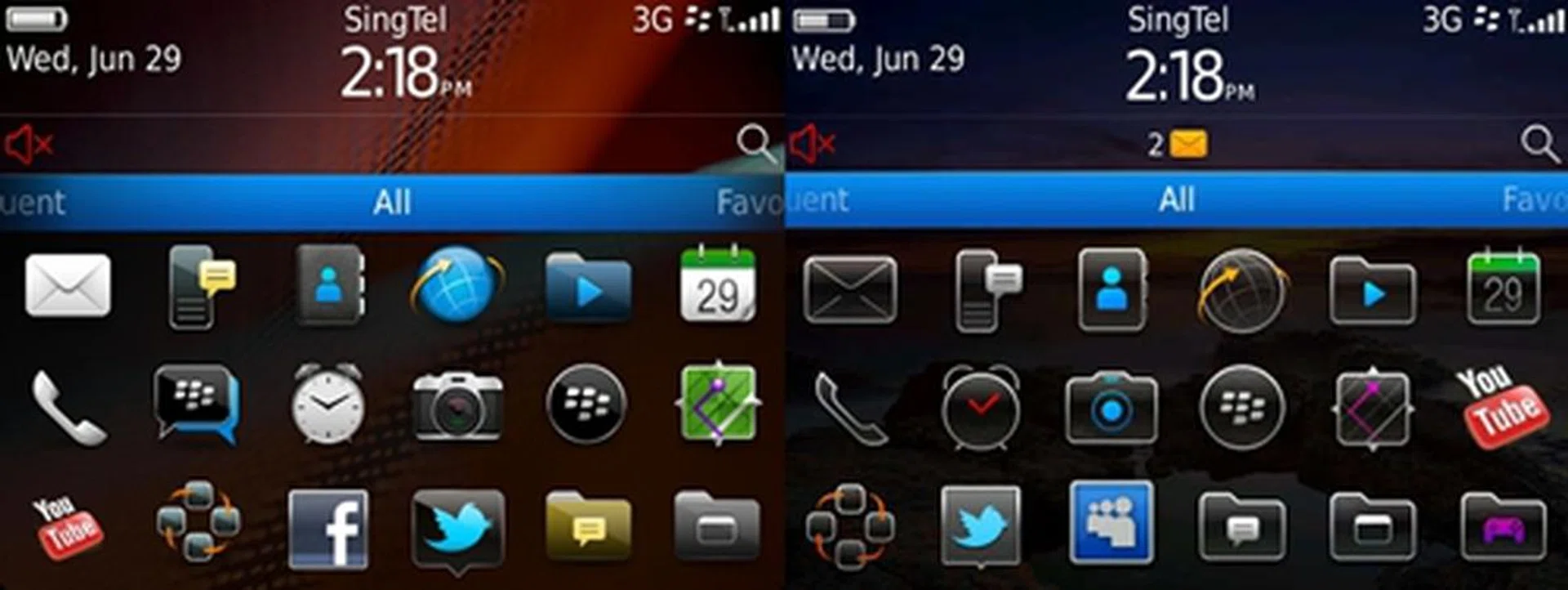 Aesthetically, the new BlackBerry 7 OS interface (left) retains an almost similar look as the BlackBerry 6 OS (right). However, you can see that RIM has improved the appearance of several app icons such as the camera, the browser, message, clock and more.