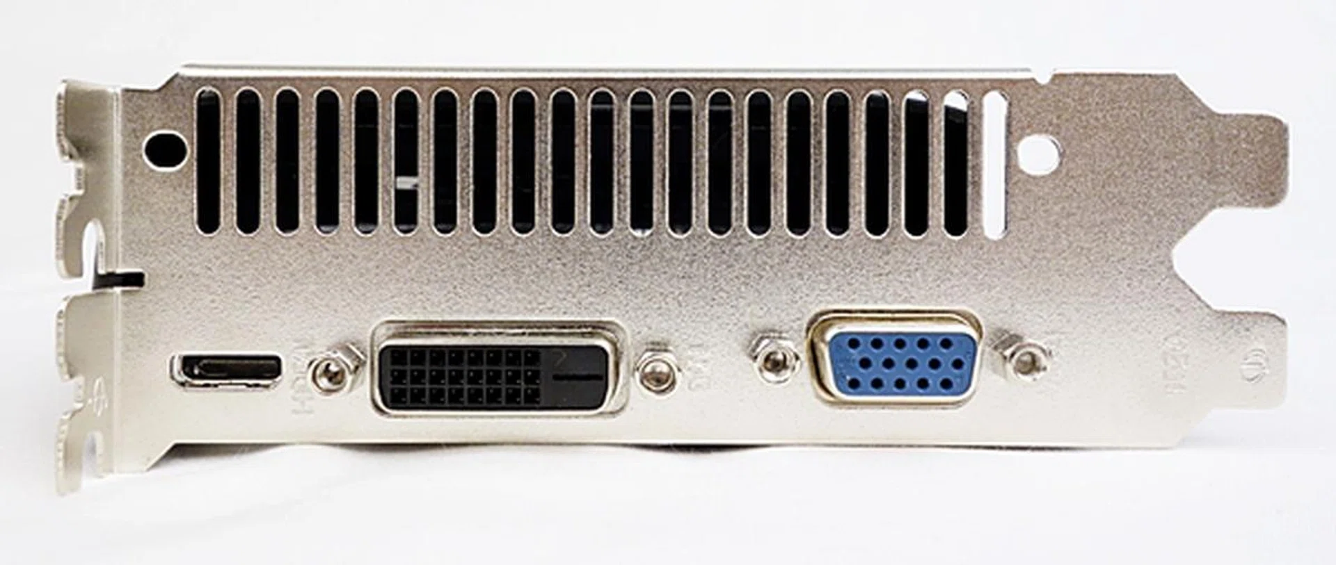 There is a mini-HDMI port, a DVI-D connector, and a D-Sub port.