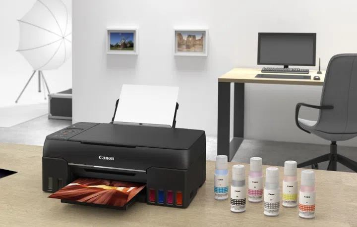 The Pixma G670 is a six-colour ink tank based AIO. Image courtesy of Canon. 