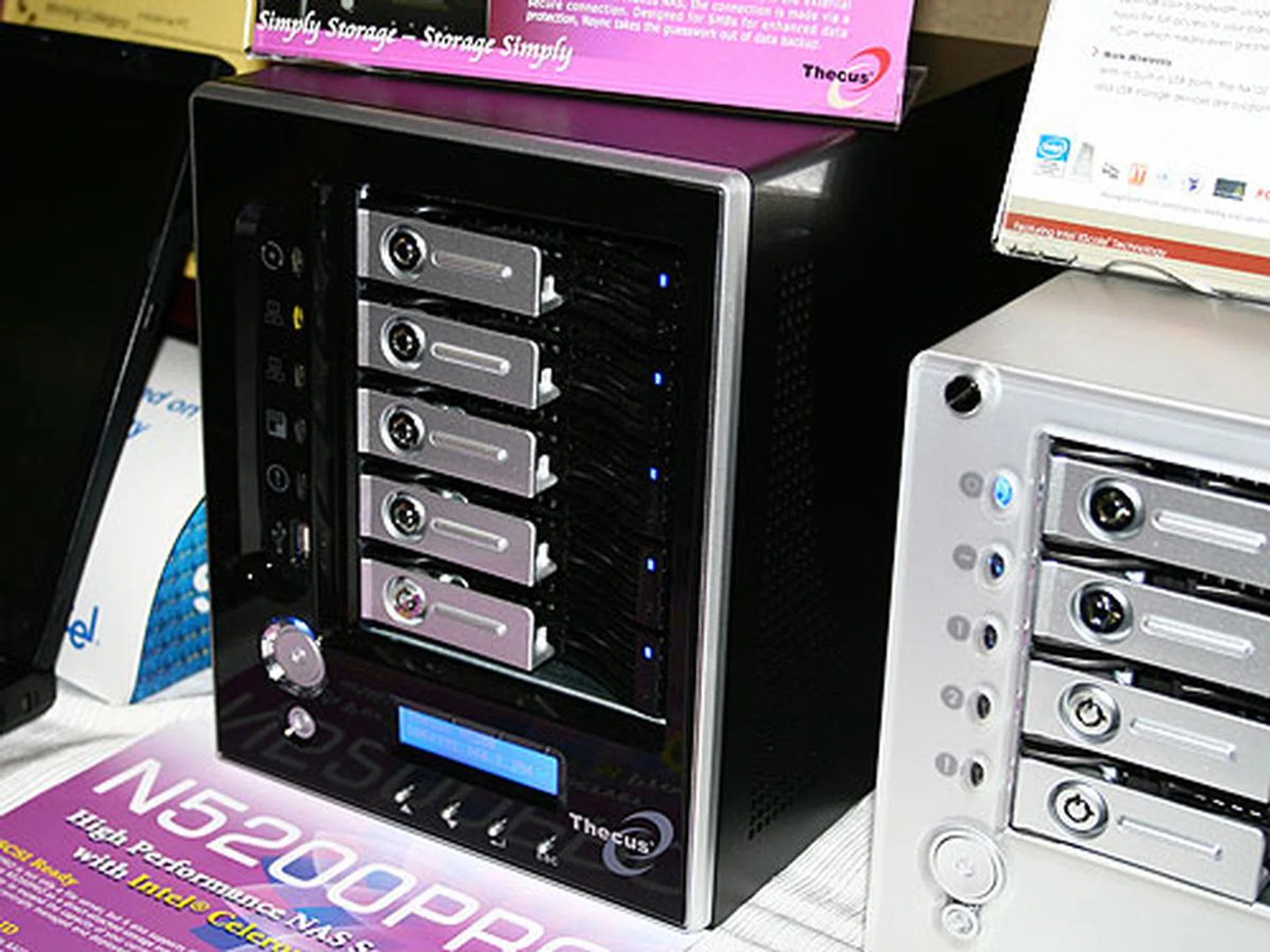  The new Thecus N5200PRO is now updated with a faster Celeron M 1.5GHz CPU and support for iSCSI. Besides these new upgrades, the N5200PRO will also support multiple RAID modes, giving you more configuration options.  