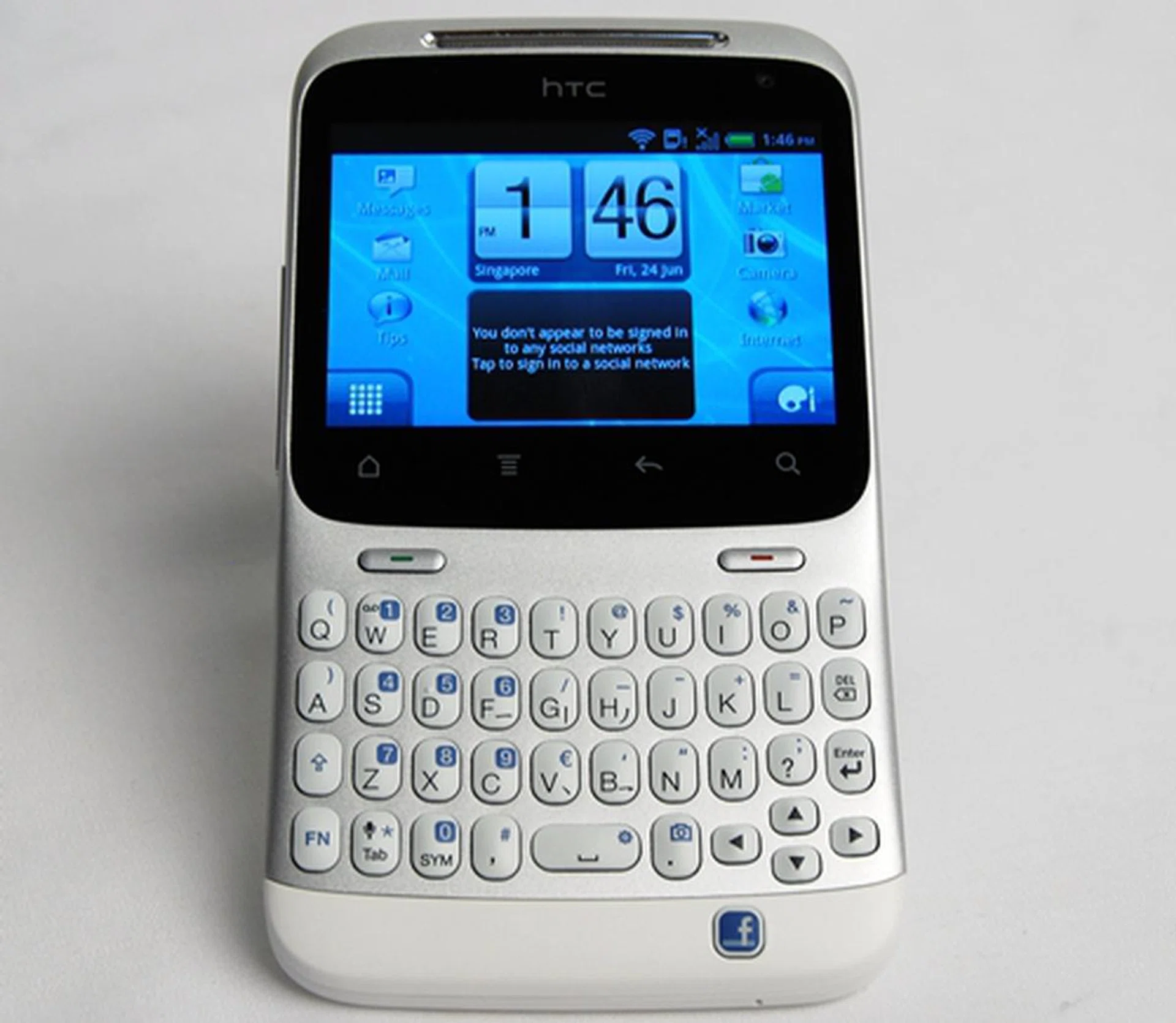 The HTC ChaCha is one of the two HTC phones that feature a dedicated Facebook button.