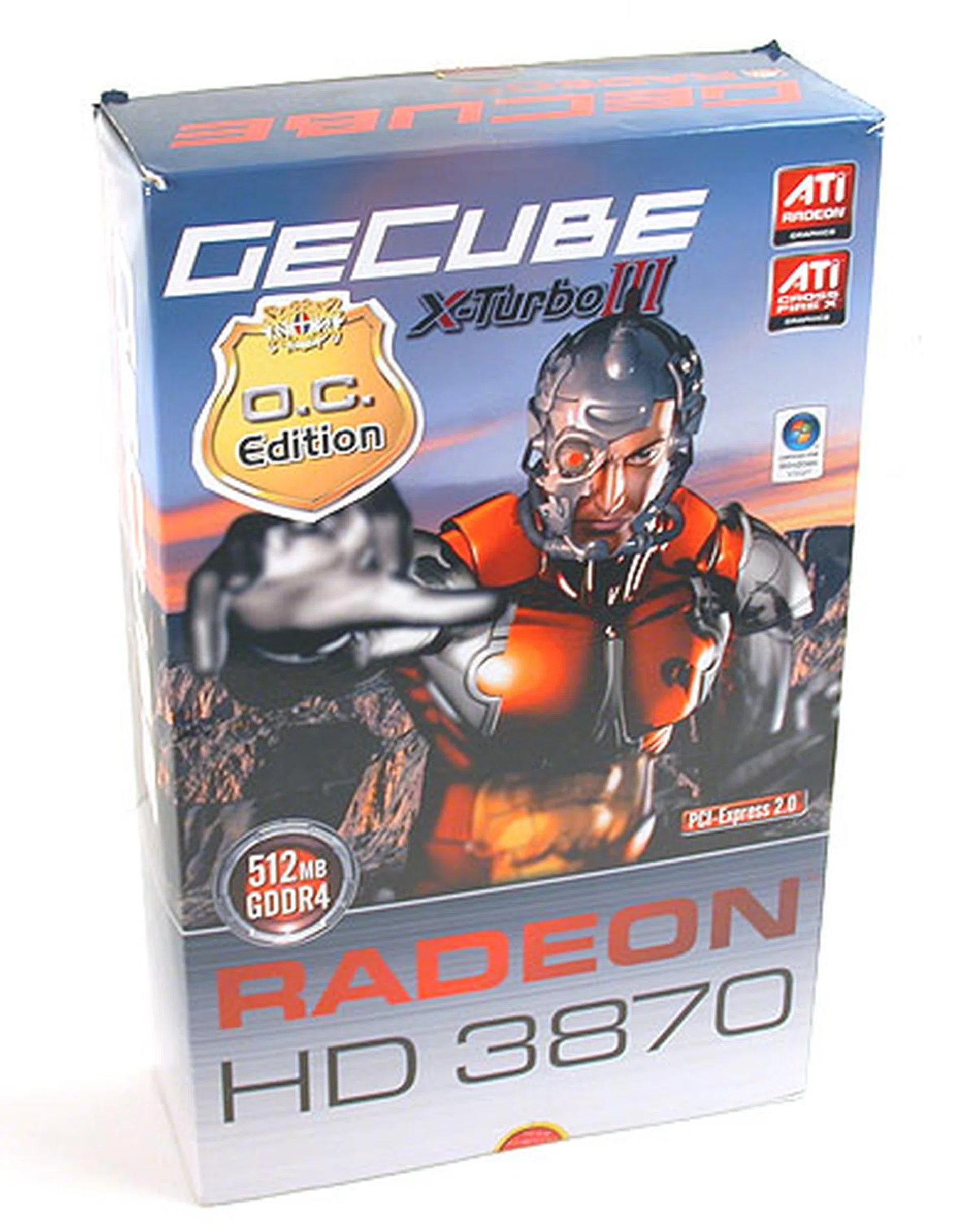 A tall, large and definitely not environmentally friendly package for this GeCube Radeon HD 3870. The hardware itself is RoHS compliant of course.