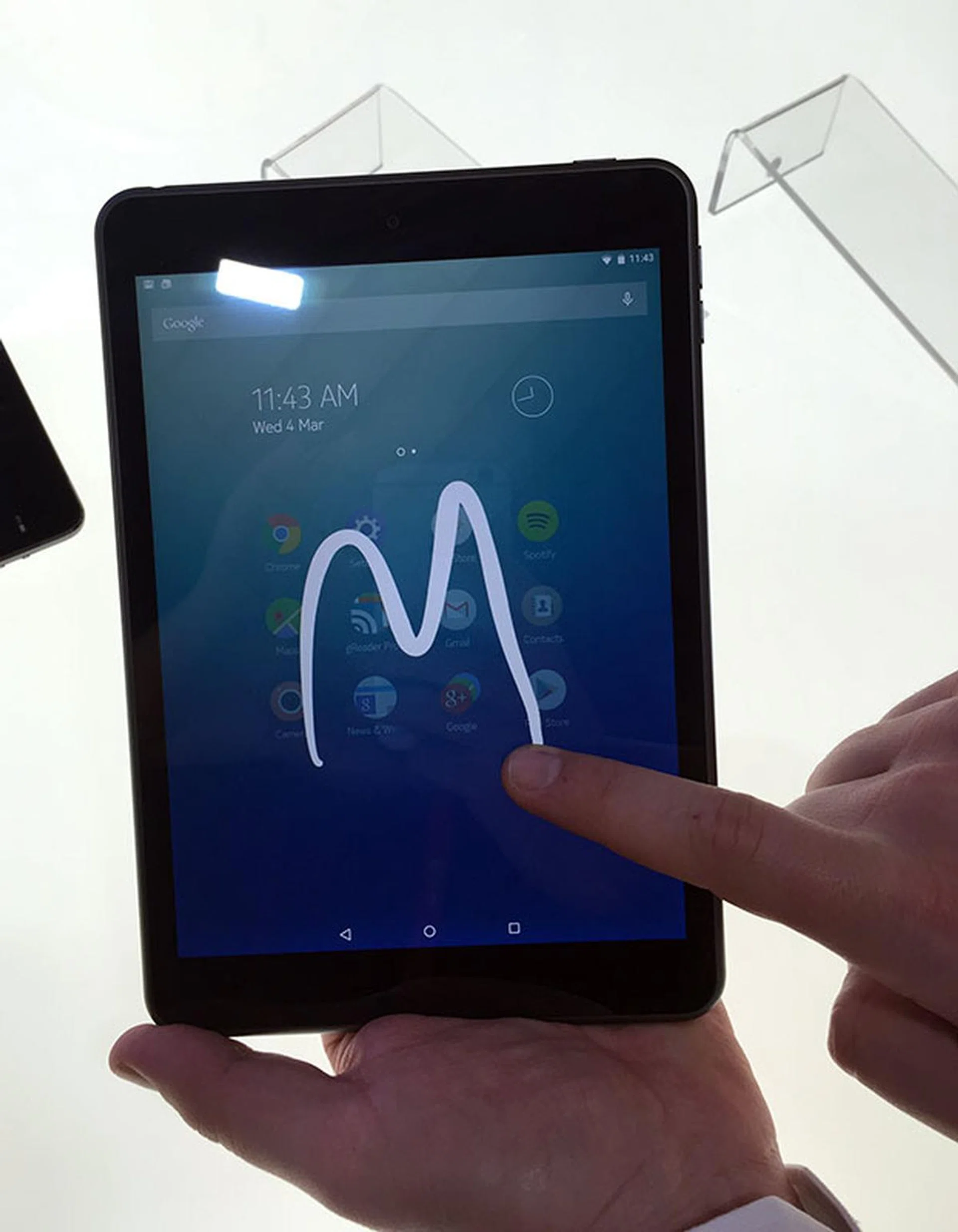 You can search for apps by drawing the first letter of the app you're looking for