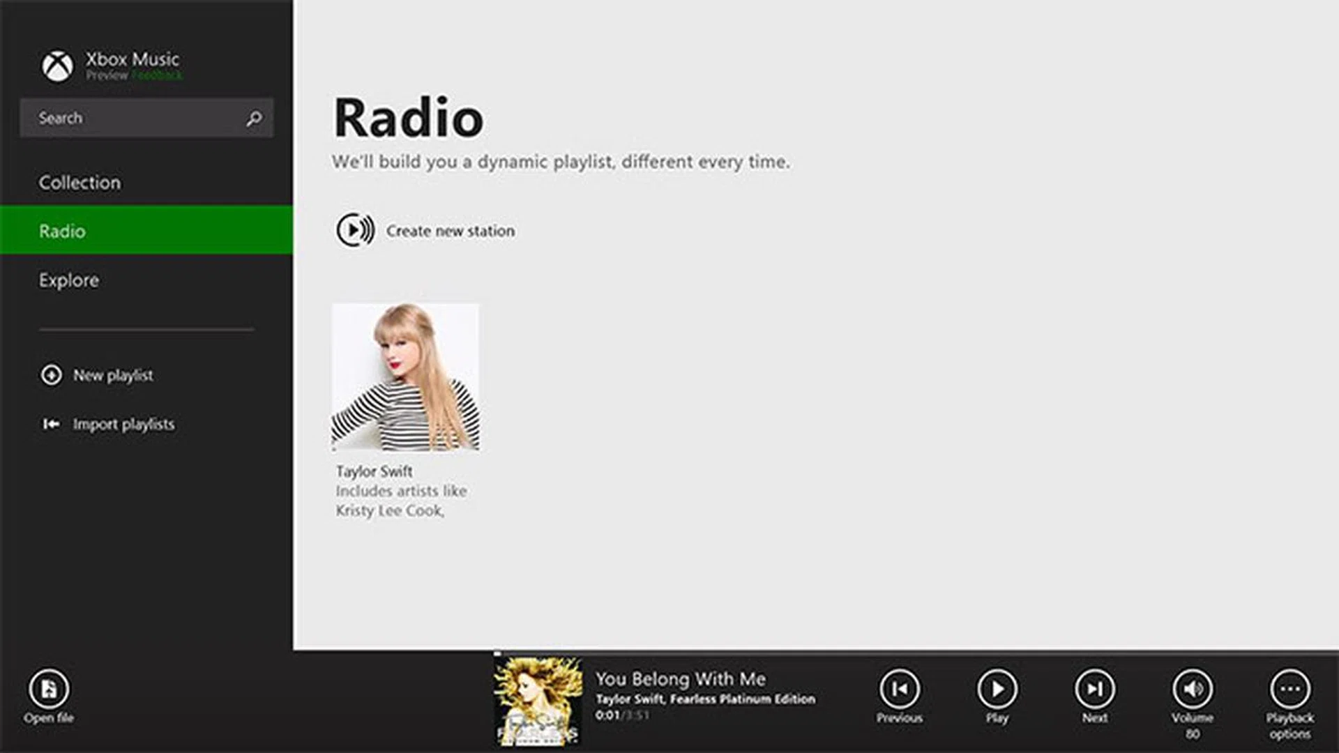 The new Radio feature in Xbox Music lets you create dynamic playlists.