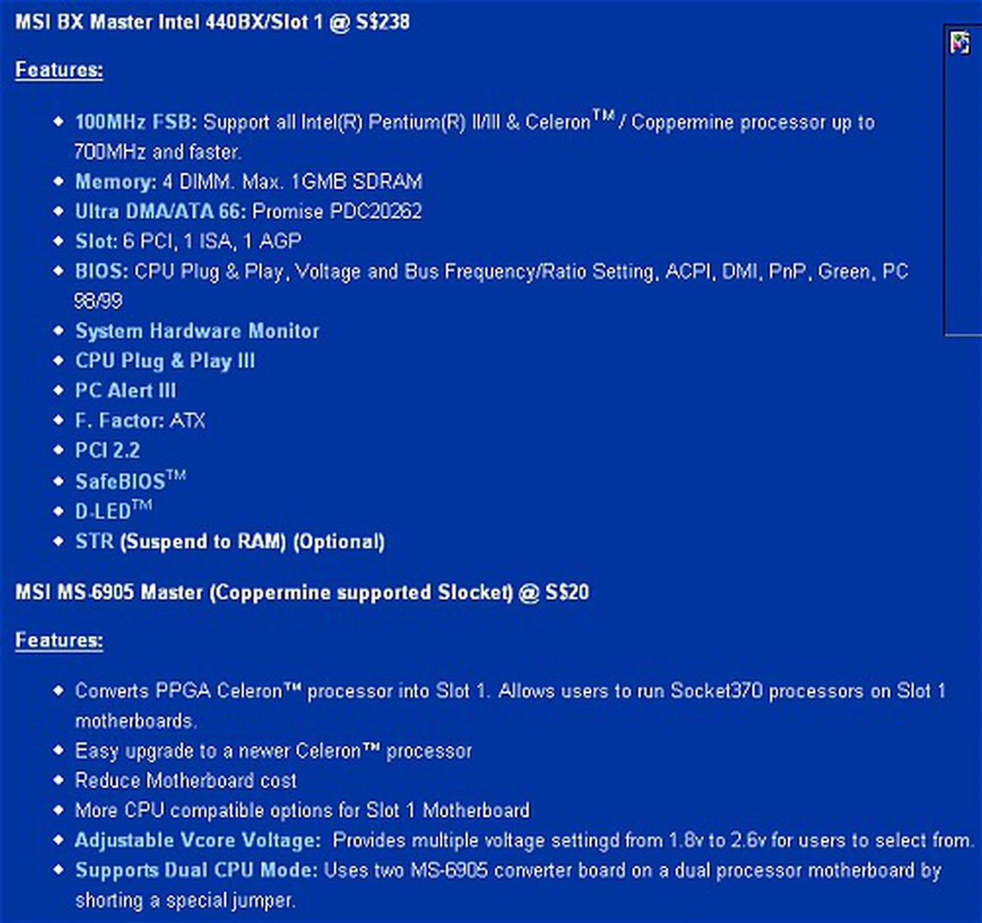  Check out the price and specs of the MSI BX Master motherboard and Slocket!  