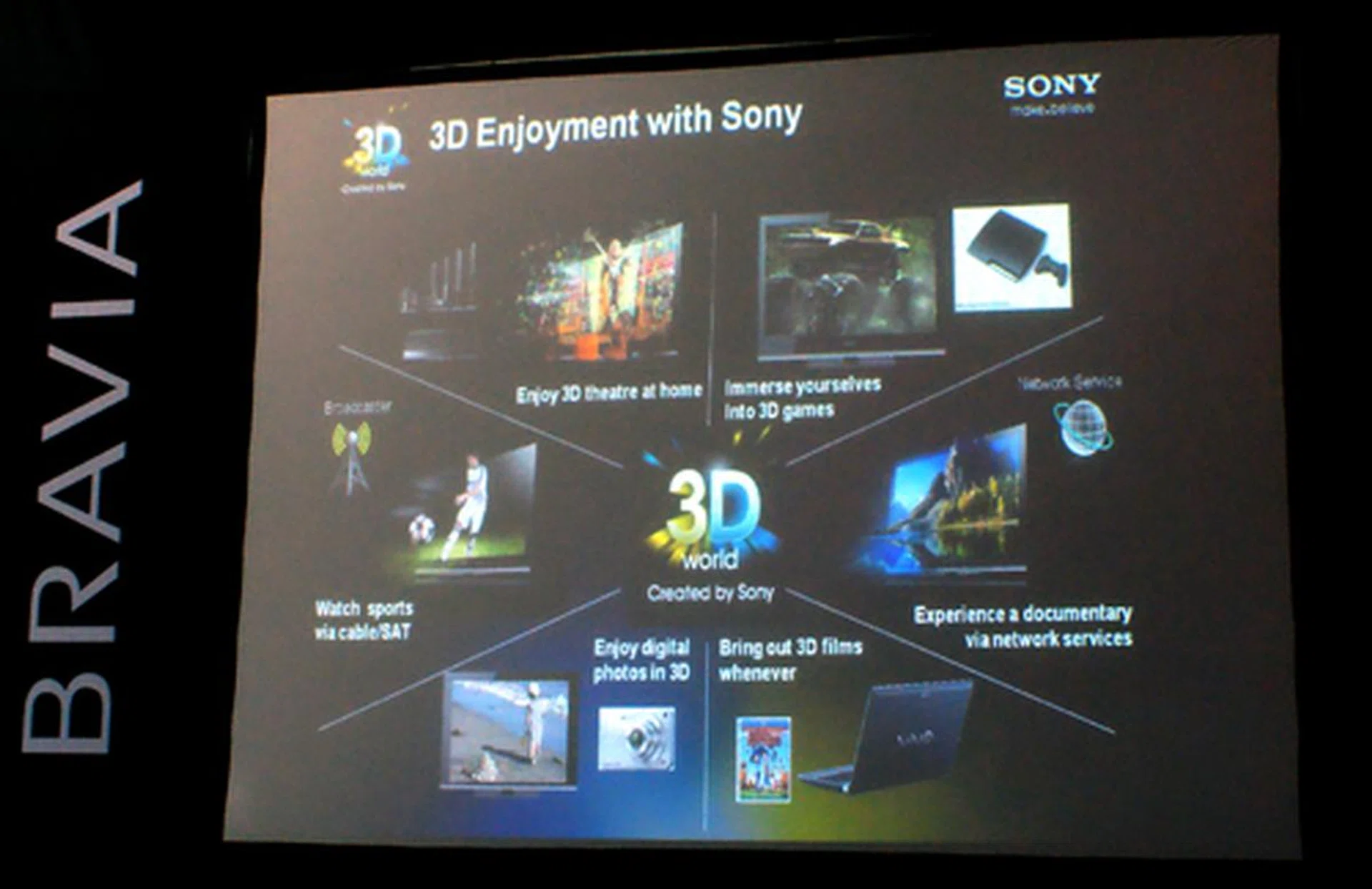 Much like Panasonic's game plan, Sony has grand ambitions to cover every angle in 3D production; from 3D content creation to bringing stereoscopic images to hero products such as their BRAVIA televisions and Cyber-shot cameras.