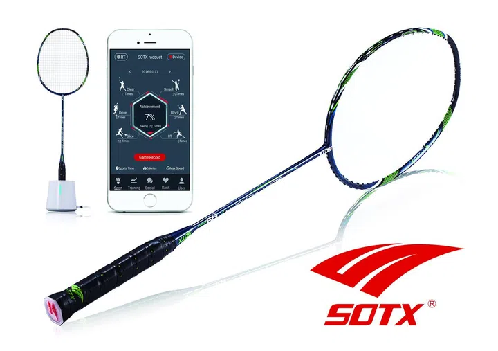 SOTX Smart Racquet for badminton tracking, with app for visualized data.