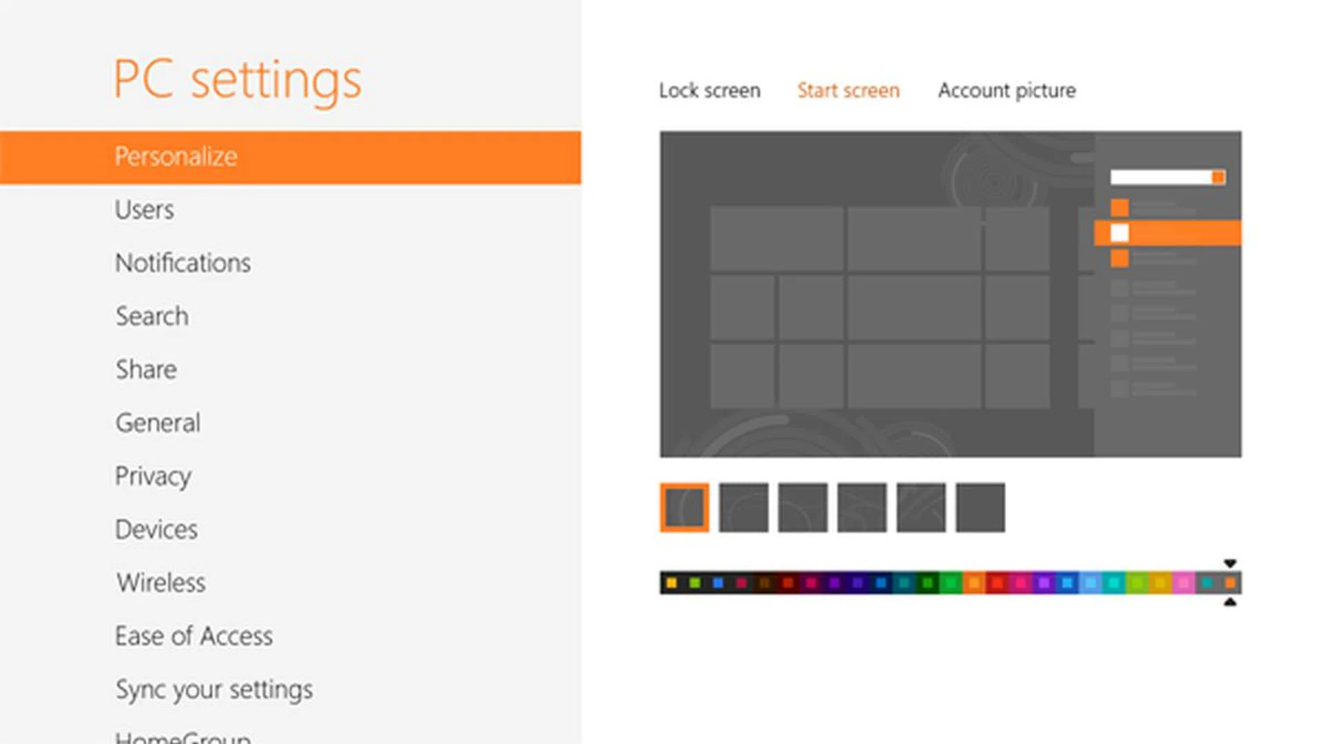 The Start screen is already a very colorful affair, with plenty of colored tiles, but you can also go one step further, and change the color of the background and highlights.