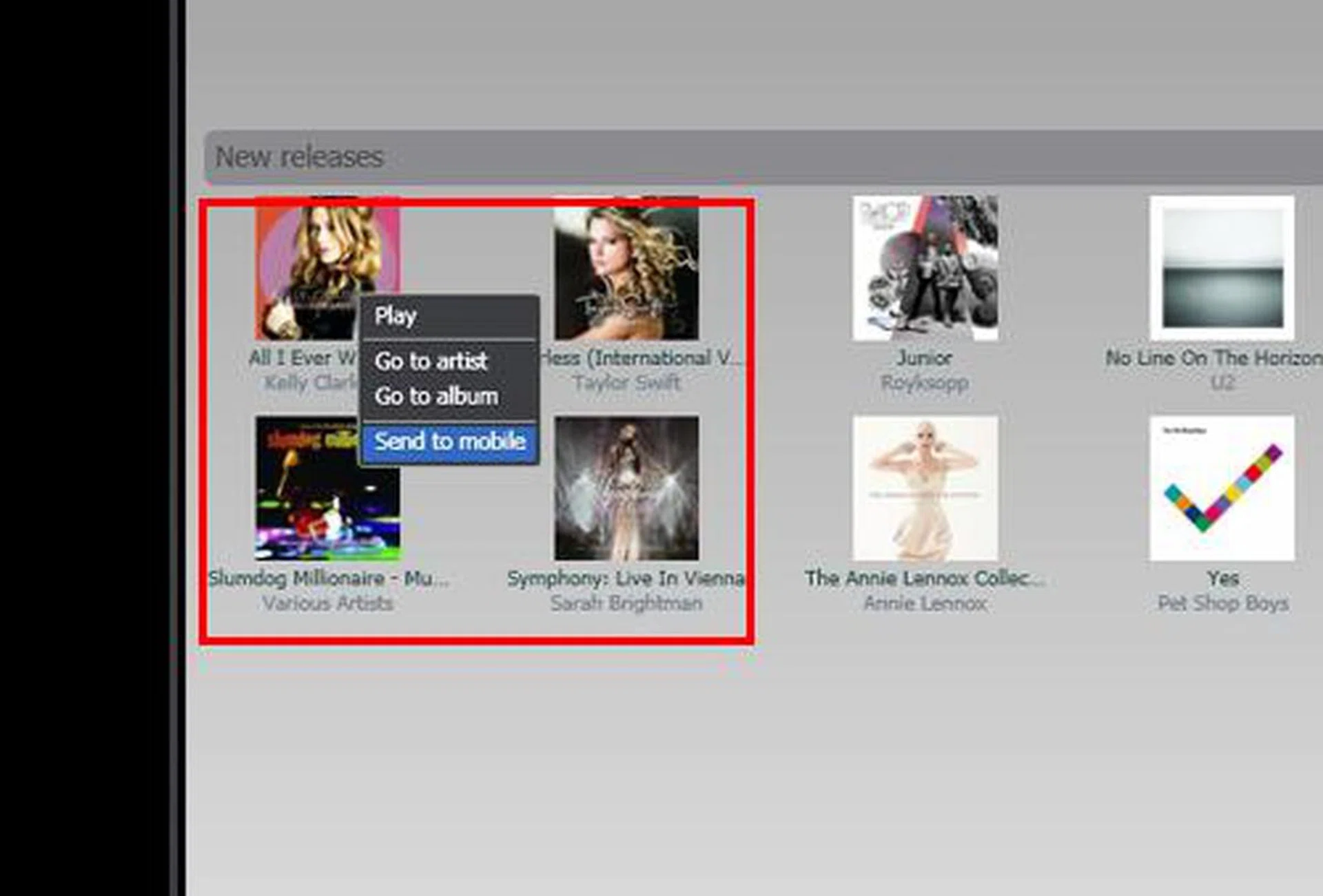 While you can't send songs from your mobile device to the PC client, you can do so from the PC client to your mobile device, or even to a Friend in your PlayNow plus community.