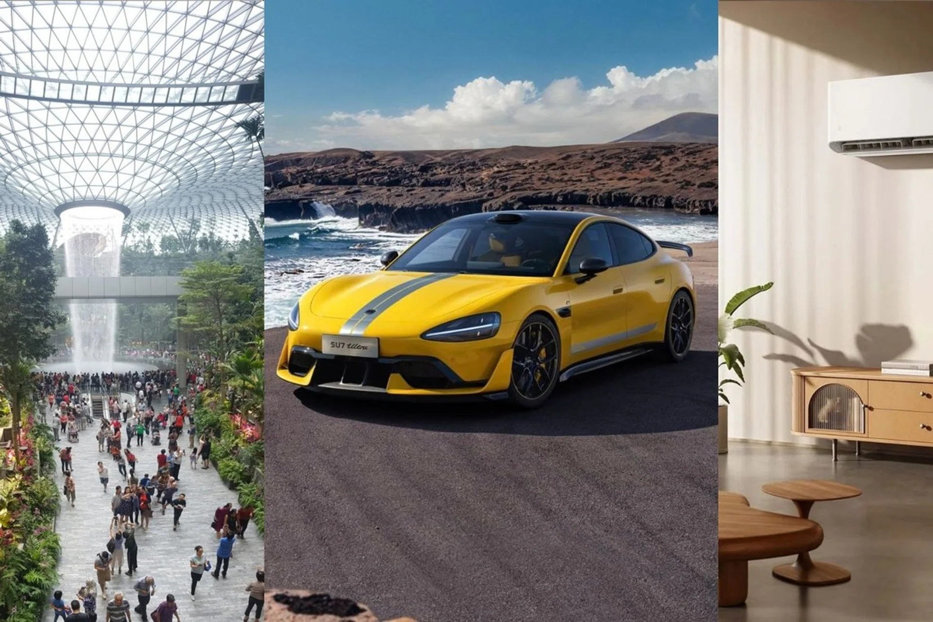 Photo montage of Jewel Changi and Xiaomi’s supercard and home appliances coming to the new store.