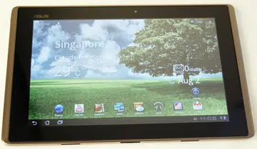 The ASUS Eee Pad Transformer can morph into a laptop in a few seconds with its optional keyboard docking station.