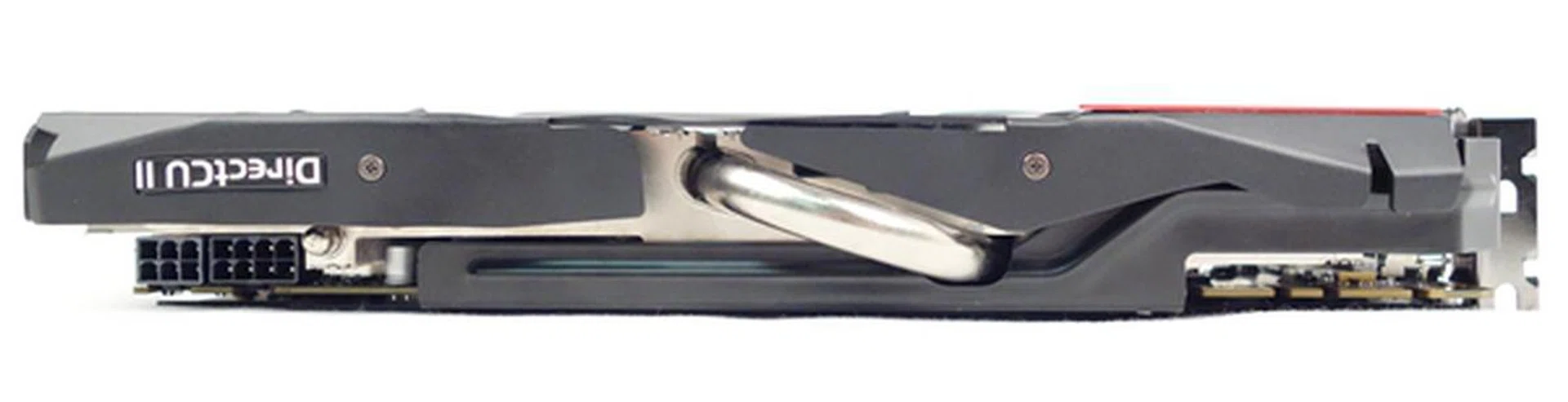 The single heatpipe that is visible from the top view of the ASUS card.