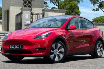 The Model Y is only the second model to be offered by Tesla here. The test car is also very red.
